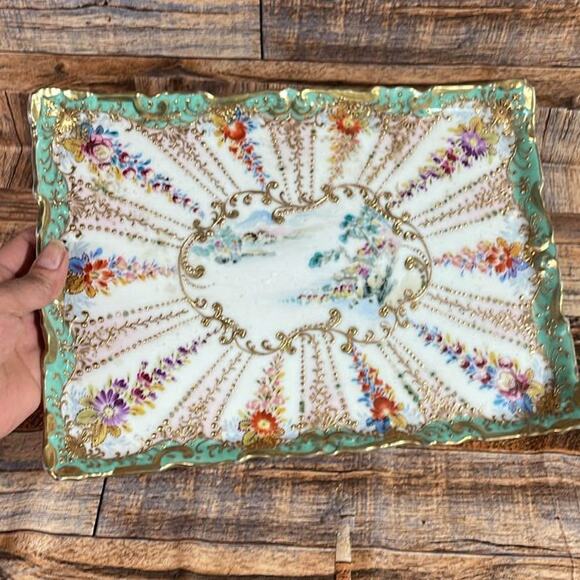 Vintage Platter Hand Painted Real Gold Trim Jewelry Home Decor Ceramic - Picture 4 of 6